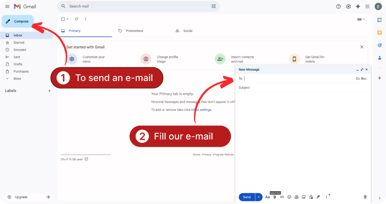 Email interface showing where to compose